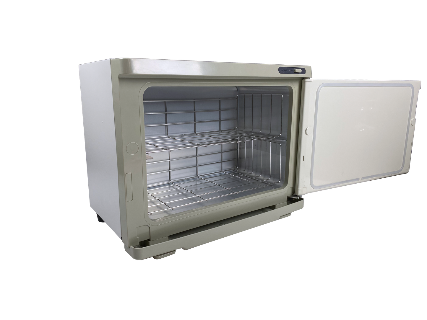 Fiori TW120 towel warmer with door open showing interior shelf