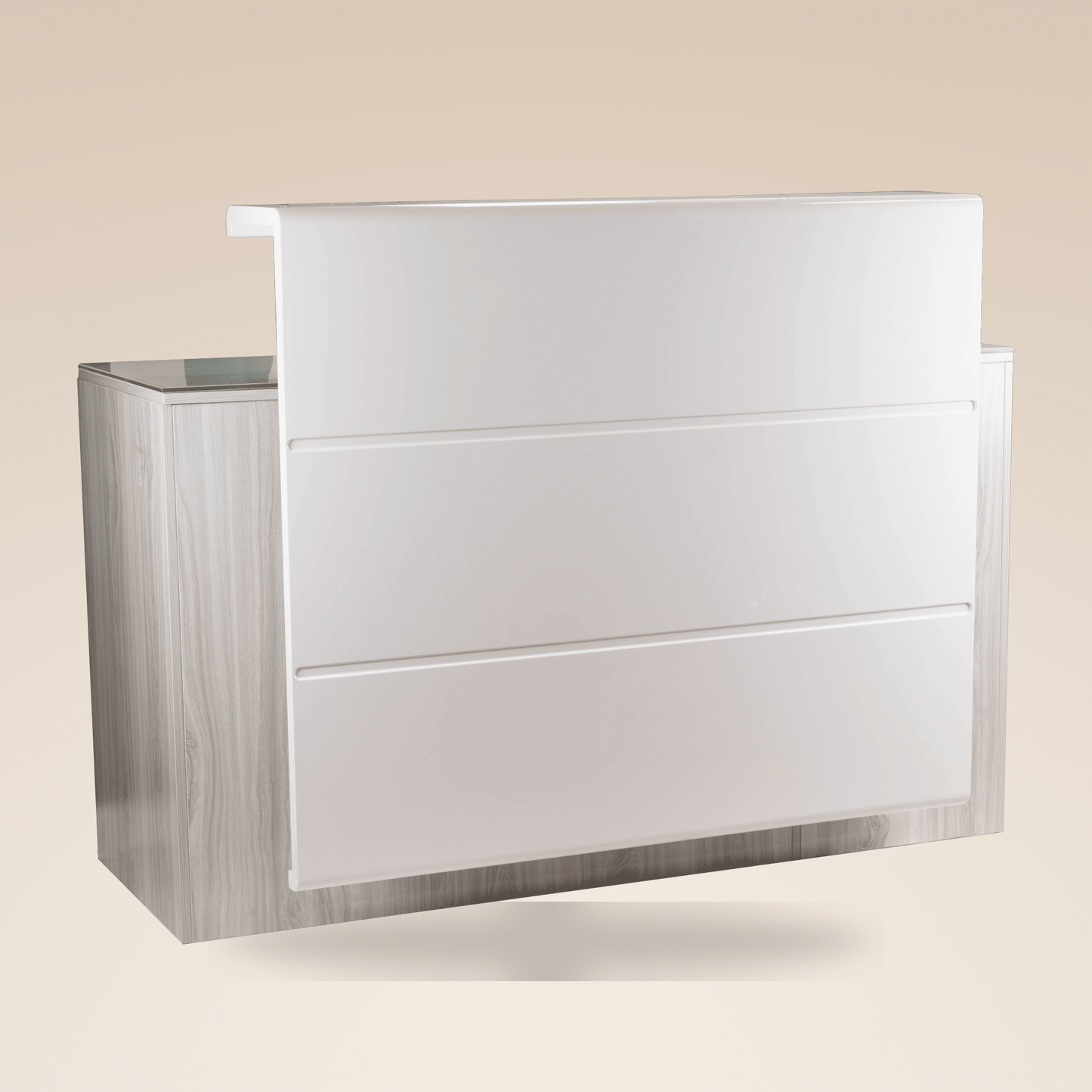 Fiori Omni reception desk with tempered glass top