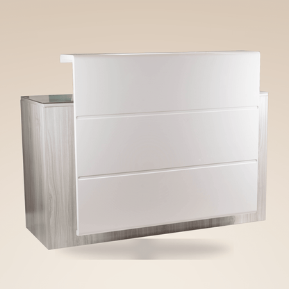 Fiori Omni reception desk with tempered glass top