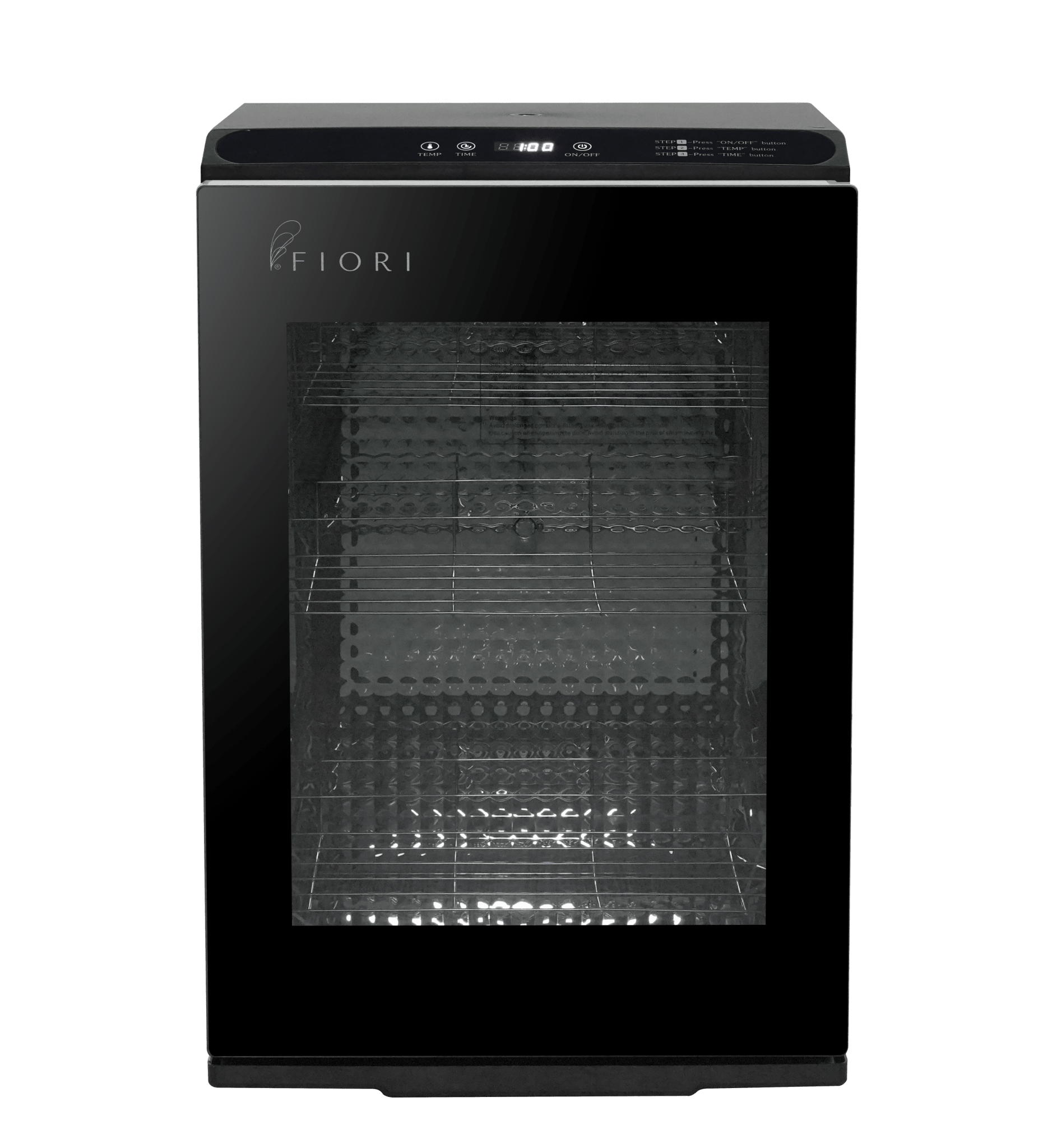 Fiori TW-60L glass-door towel warmer, stainless-steel cabinet