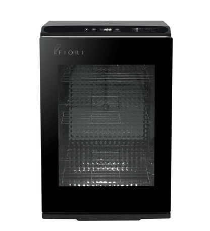 Fiori TW-60L glass-door towel warmer, stainless-steel cabinet
