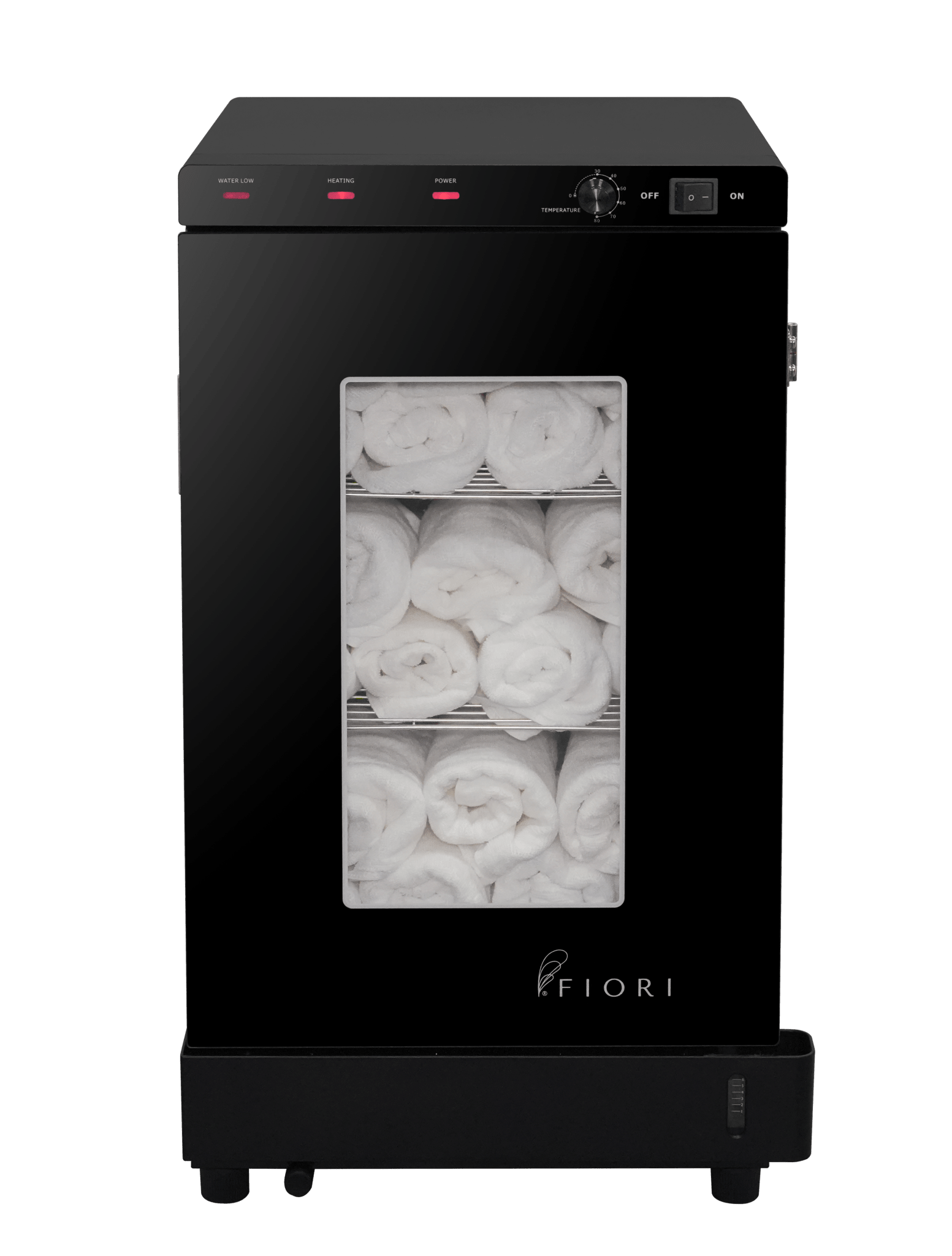 Fiori TWS120B towel steamer, stainless-steel cabinet with tempered-glass door