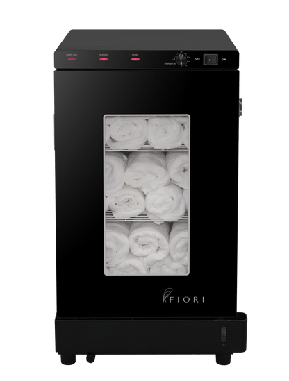 Fiori TWS120B towel steamer, stainless-steel cabinet with tempered-glass door