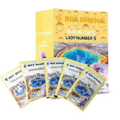Hot Spring Sparkling Bubbles 5-in-1 pedicure kit in Lady Number 5 — box and five step packets