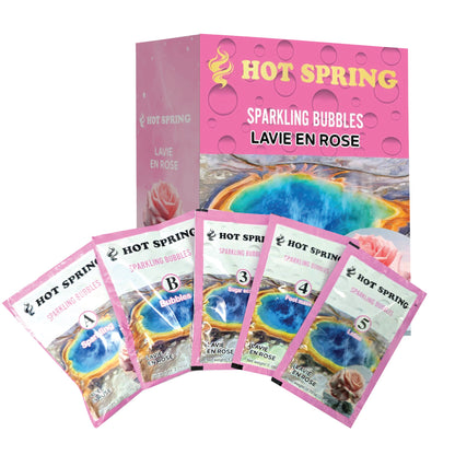 Hot Spring Sparkling Bubbles 5-in-1 pedicure kit in Lavie En Rose — box and five step packets