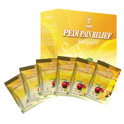 Pedi Relief Deluxe 11-Step pedicure kit in Mango Royal — box and step packets