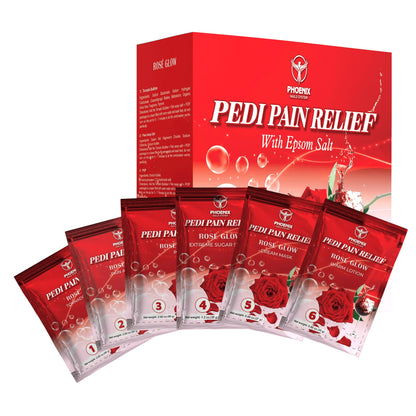Pedi Relief Deluxe 11-Step pedicure kit in Rose Glow — box and step packets