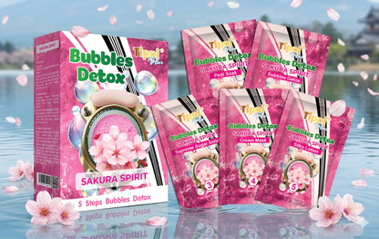 Tippi Plus Bubble Detox 5-step pedicure kit in Sakura Spirit — box and five step packets